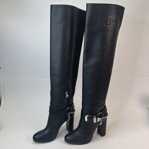 Philipp‎ Plein Buckle Detail Knee High Black Boots Women's EU 39 / US 8  Italy